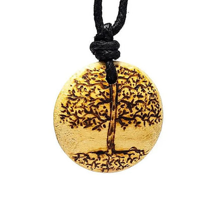 Palo Santo, pendentif rond avec Arbre de Vie de 3,5 cm sur cordon de longueur (min / max): 38 -70cm
