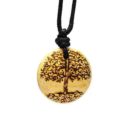Palo Santo, pendentif rond avec Arbre de Vie de 3,5 cm sur cordon de longueur (min / max): 38 -70cm