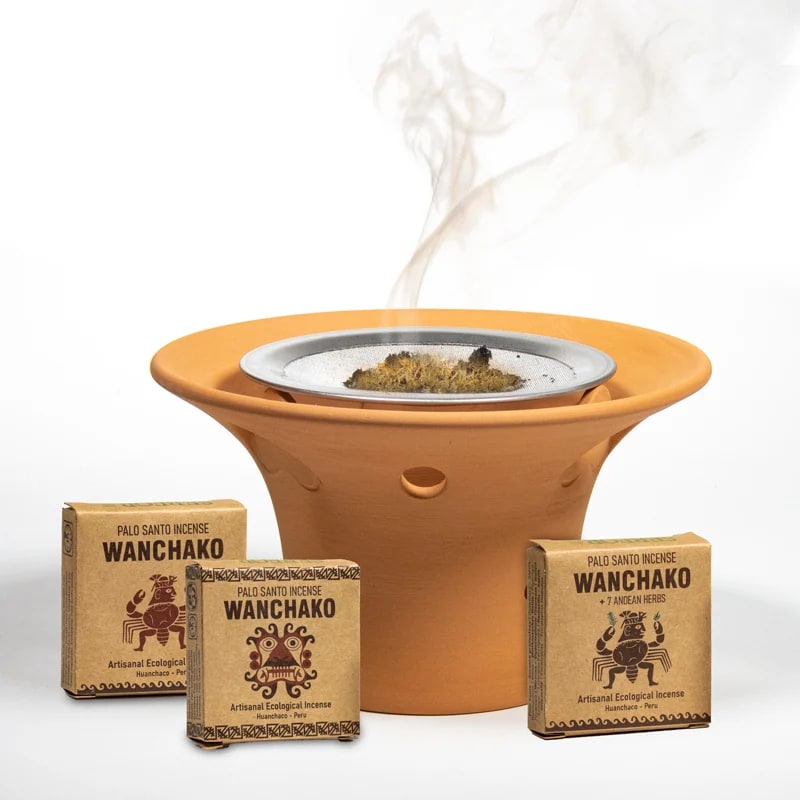 Encens Wanchako péruvien – Palo Santo pur, 2 versions : nature ou 7 herbes 🌿. Boîte de 4 piles à découper !