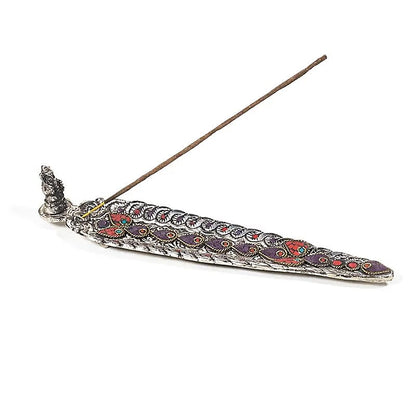 Portes-encens feuille avec Bouddha ou Ganesh – Couleur dorée ou argentée, perle assortie. Parfait pour encens fins. Taille 25×5,5×5 cm – 100 g !