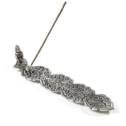 Portes-encens feuille avec Bouddha ou Ganesh – Couleur dorée ou argentée, perle assortie. Parfait pour encens fins. Taille 25×5,5×5 cm – 100 g !