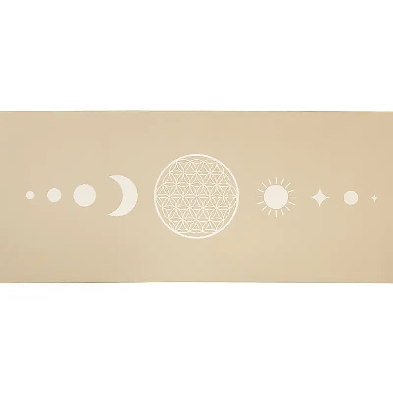 Tapis de Yoga TPE avec Fleur de Vie Beige -  61x183x0,5 cm – 0,920 kg | Souple, Léger et Antidérapant – Idéal pour Hatha & Yin Yoga