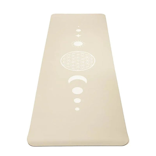 Tapis de Yoga TPE avec Fleur de Vie Beige -  61x183x0,5 cm – 0,920 kg | Souple, Léger et Antidérapant – Idéal pour Hatha & Yin Yoga