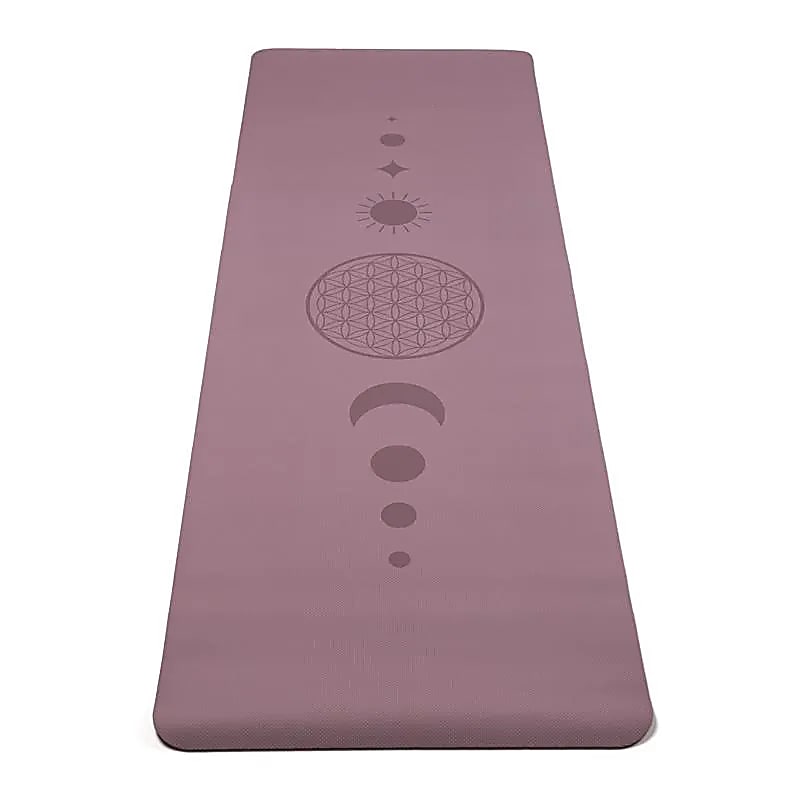 Tapis de Yoga TPE avec Fleur de Vie Lilas -  61x183x0,5 cm – 0,920 kg | Souple, Léger et Antidérapant – Idéal pour Hatha & Yin Yoga
