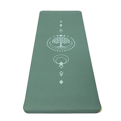 Tapis de Yoga TPE Vert avec Arbre de Vie -  61x183x0,5 cm – 0,920 kg | Souple, Léger et Antidérapant – Idéal pour Hatha & Yin Yoga