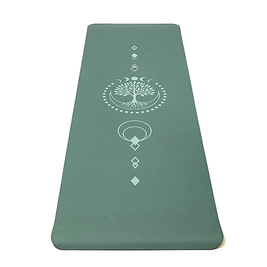 Tapis de Yoga TPE Vert avec Arbre de Vie -  61x183x0,5 cm – 0,920 kg | Souple, Léger et Antidérapant – Idéal pour Hatha & Yin Yoga