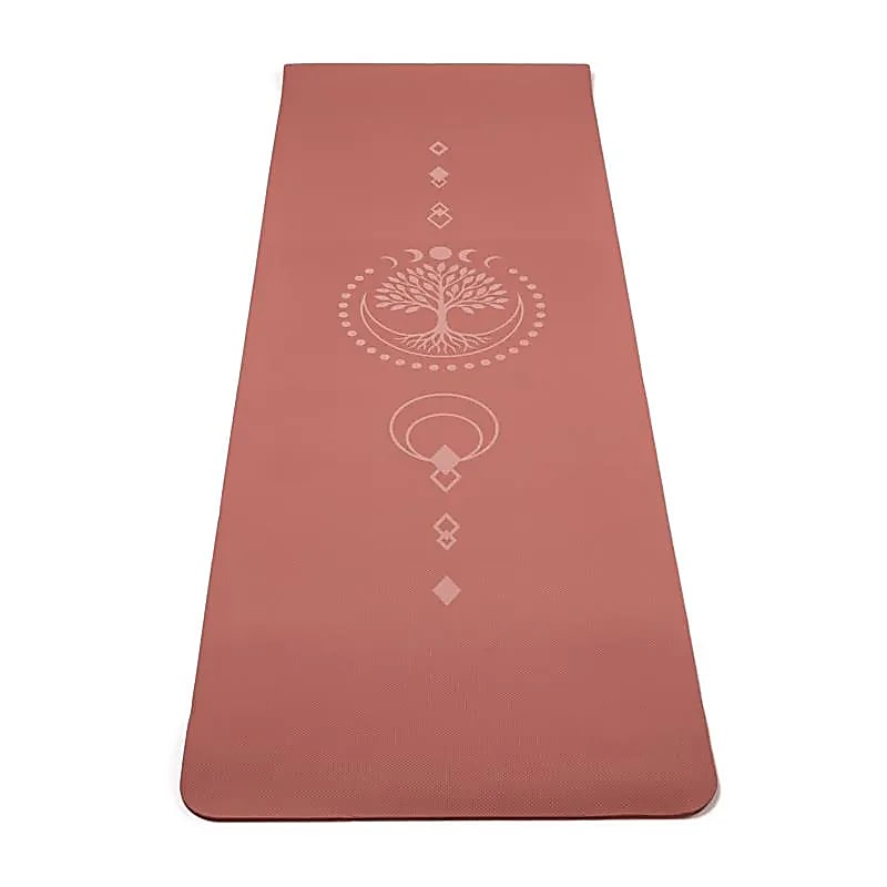Tapis de Yoga TPE avec Arbre de Vie Marron -  61x183x0,5 cm – 0,920 kg | Souple, Léger et Antidérapant – Idéal pour Hatha & Yin Yoga