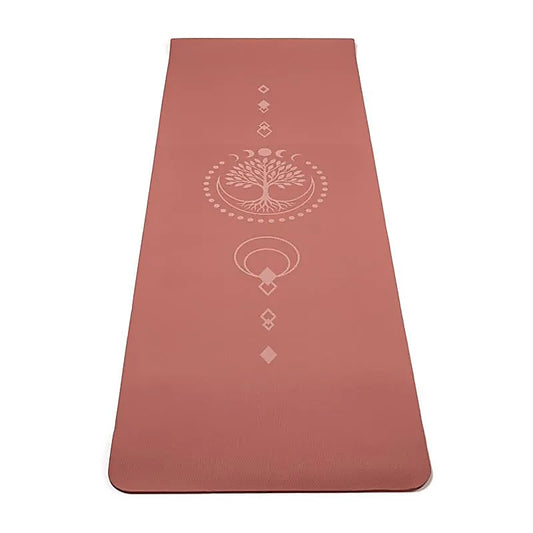 Tapis de Yoga TPE avec Arbre de Vie Marron -  61x183x0,5 cm – 0,920 kg | Souple, Léger et Antidérapant – Idéal pour Hatha & Yin Yoga