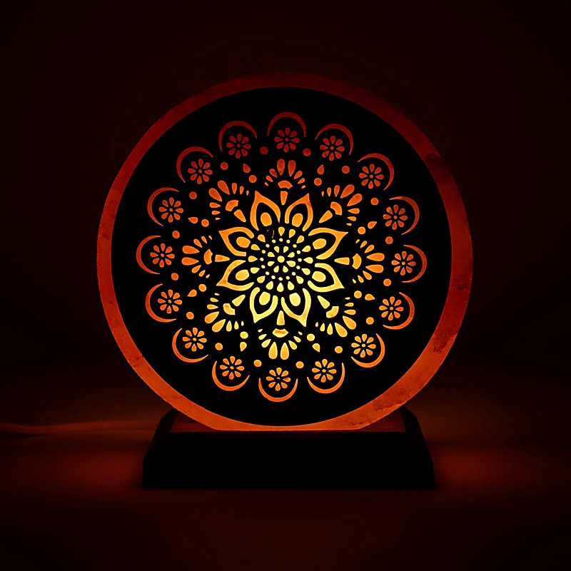Lampe en sel, modèle Mandala de 22 cm - 5,5 kg - Cette lampe allie beauté et énergie !