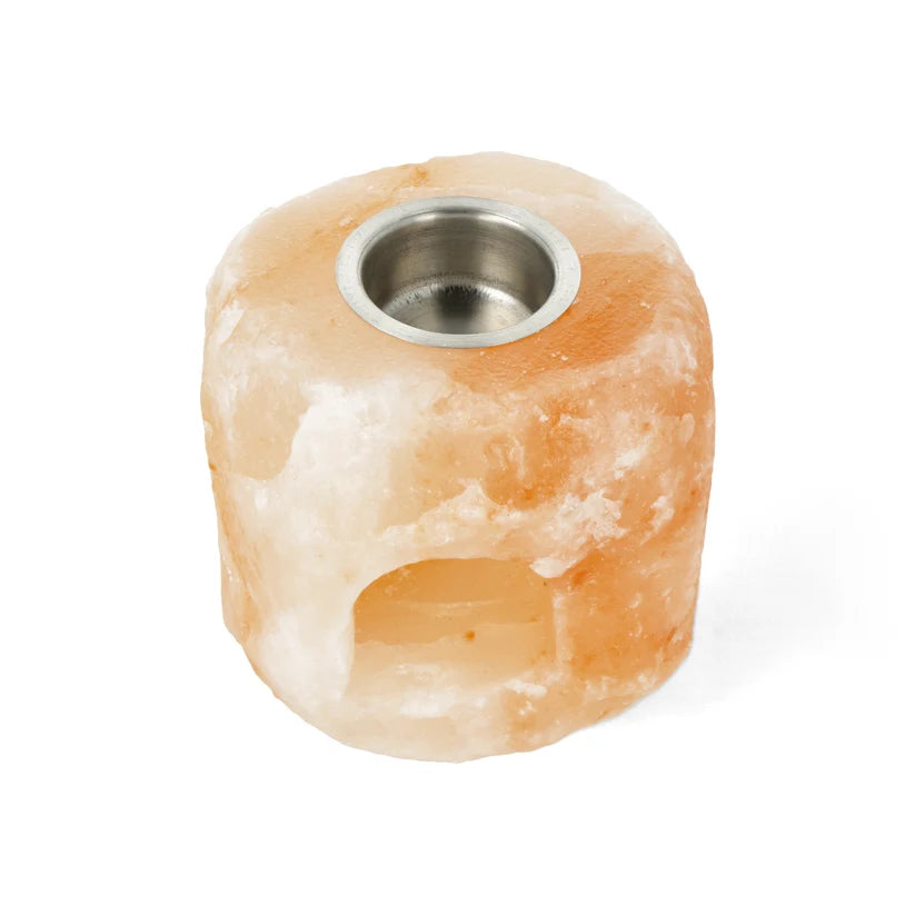 Brûle-parfum en cristal de sel rose naturel de l'Himalaya– Diffuseur d’huiles essentielles avec bougie chauffe-plat