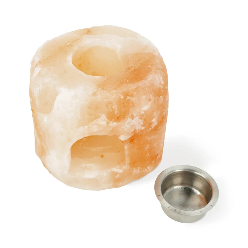 Brûle-parfum en cristal de sel rose naturel de l'Himalaya– Diffuseur d’huiles essentielles avec bougie chauffe-plat