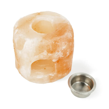 Brûle-parfum en cristal de sel rose naturel de l'Himalaya– Diffuseur d’huiles essentielles avec bougie chauffe-plat