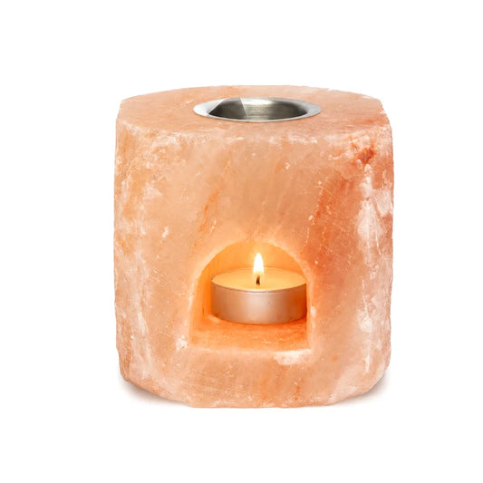 Brûle-parfum en cristal de sel rose naturel de l'Himalaya– Diffuseur d’huiles essentielles avec bougie chauffe-plat