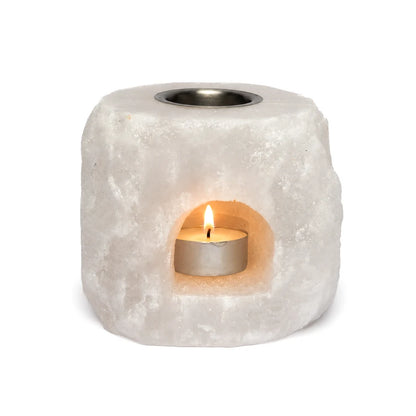 Brûle-parfum en cristal de sel – Diffuseur d’huiles essentielles avec bougie chauffe-plat