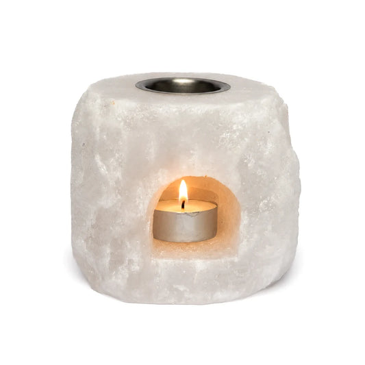 Brûle-parfum en cristal de sel – Diffuseur d’huiles essentielles avec bougie chauffe-plat
