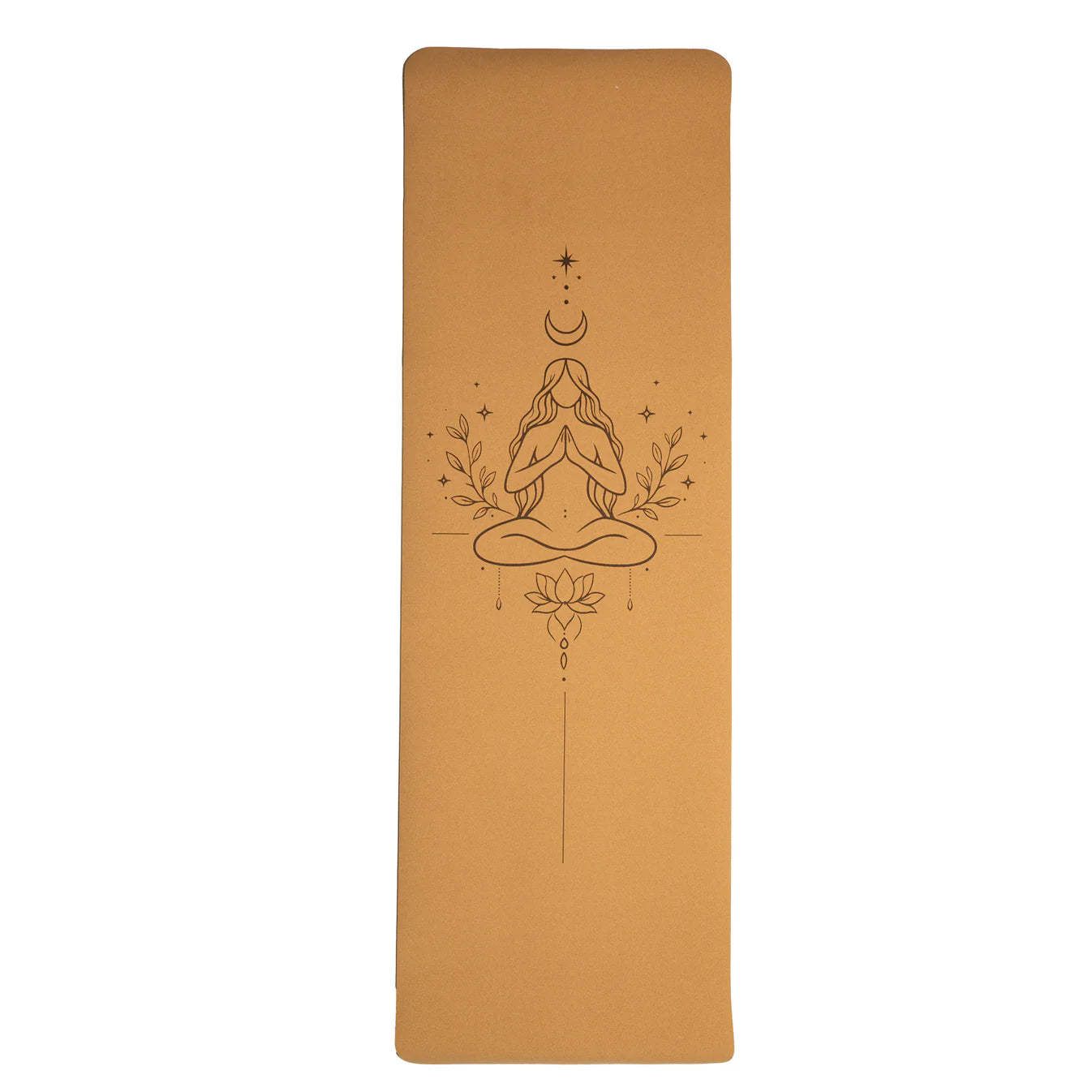Tapis de yoga en liège / TPE de chez  Yogi & Yogini, avec motif du féminin divin - 61x183x0.5 cm