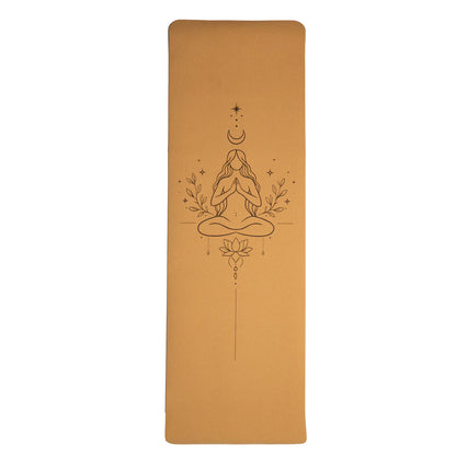 Tapis de yoga en liège / TPE de chez  Yogi & Yogini, avec motif du féminin divin - 61x183x0.5 cm