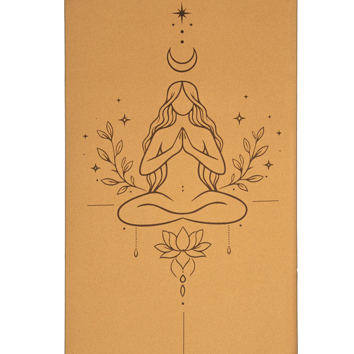 Tapis de yoga en liège / TPE de chez  Yogi & Yogini, avec motif du féminin divin - 61x183x0.5 cm