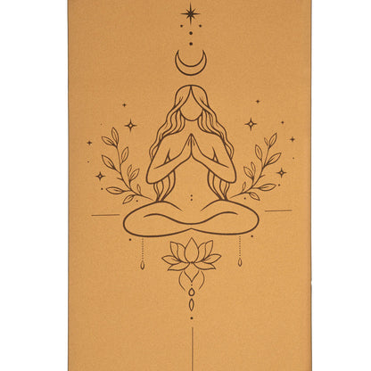Tapis de yoga en liège / TPE de chez  Yogi & Yogini, avec motif du féminin divin - 61x183x0.5 cm