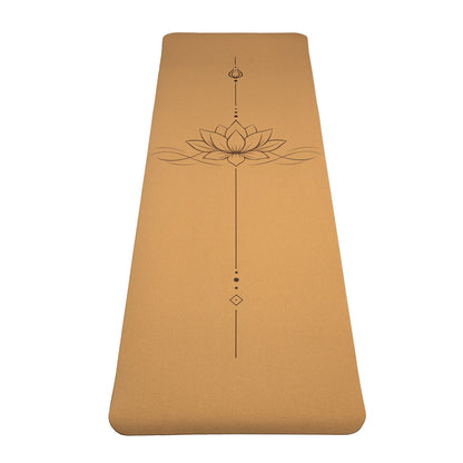 Tapis de yoga en liège / TPE de chez  Yogi & Yogini, avec motif du lotus - 61x183x0.5 cm