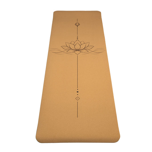 Tapis de yoga en liège / TPE de chez  Yogi & Yogini, avec motif du lotus - 61x183x0.5 cm