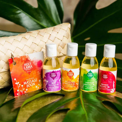 Huiles de massage Ayurvédique de chez Holy Lama Naturals – Coffret découverte aux huiles essentielles
