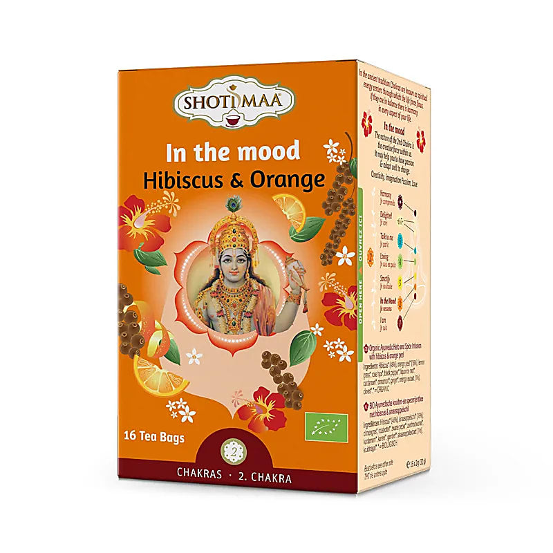 Infusion et thé Bio. de chez 'Shoti Maa', thé ayurvédique aux épices. 7 parfums au choix, 32 grammes / 16 sachets par boîte. Qualité reconnue !