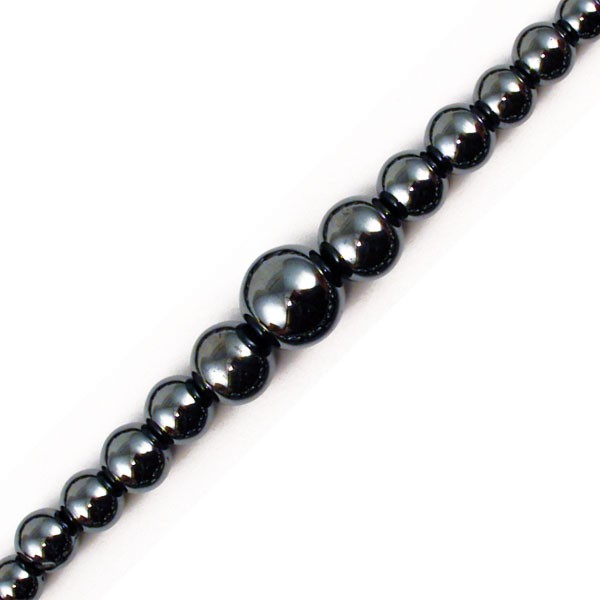 Hématite, collier 'Chute' en perles rondes de 4 à 10 mm. 3 finitions au choix pour le fermoir, Argent, laiton doré et argenté) !