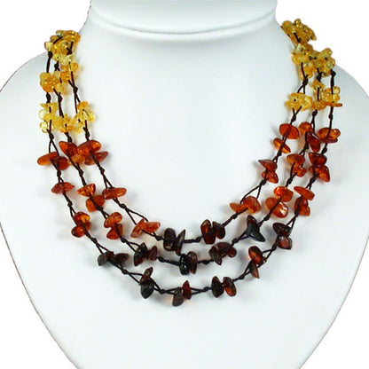 Ambre, collier '3 rangs' de perles de formes libres de 5 à 9 mm - 45 cm. Qualité AA à AAA, superbes perles, légères et douce !