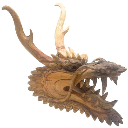Sculpture de Tête de Dragon sculptée à la main en bois de Suar - ± 50 x 30 cm