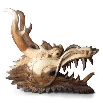 Sculpture de Tête de Dragon sculptée à la main en bois de Suar - ± 50 x 30 cm