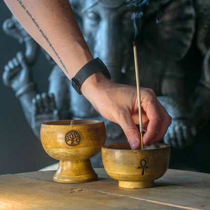 Lot de 3 bols à encens en bois de manguier – Idéal pour cônes, bâtons et résines naturelles – 11x5,5 cm