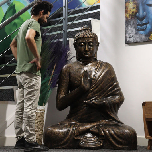 Statue Grand Bouddha Doré Antique en Méditation – 1,50 m de Sérénité et de Majesté !