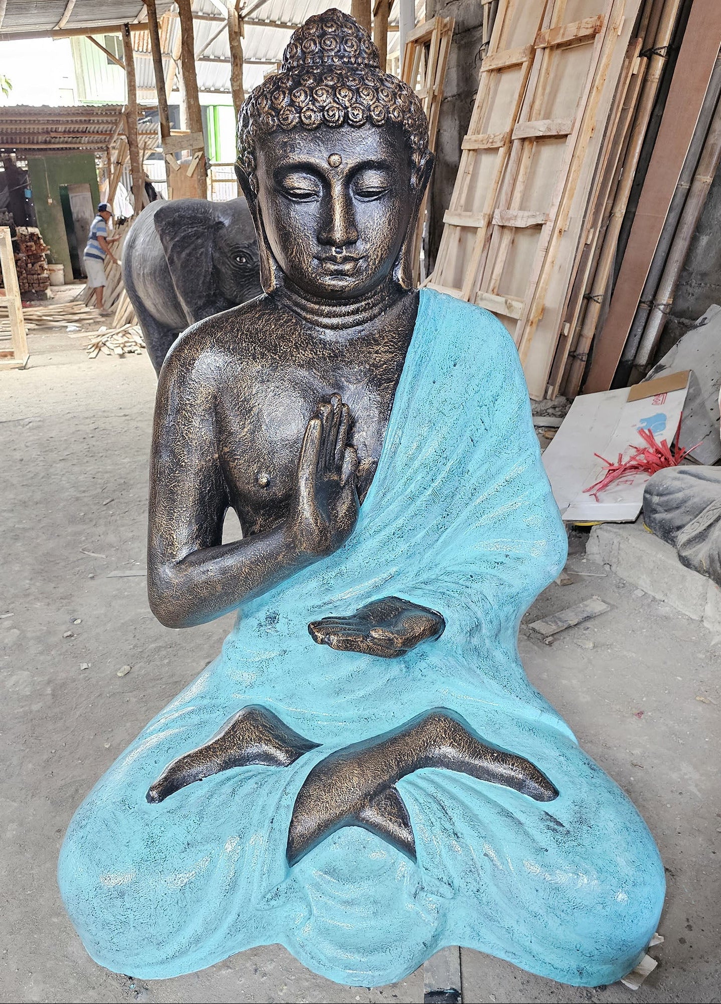 Statue de Bouddha en Méditation - Finition Antique Turquoise – 1,50 m de Sérénité et de Majesté !