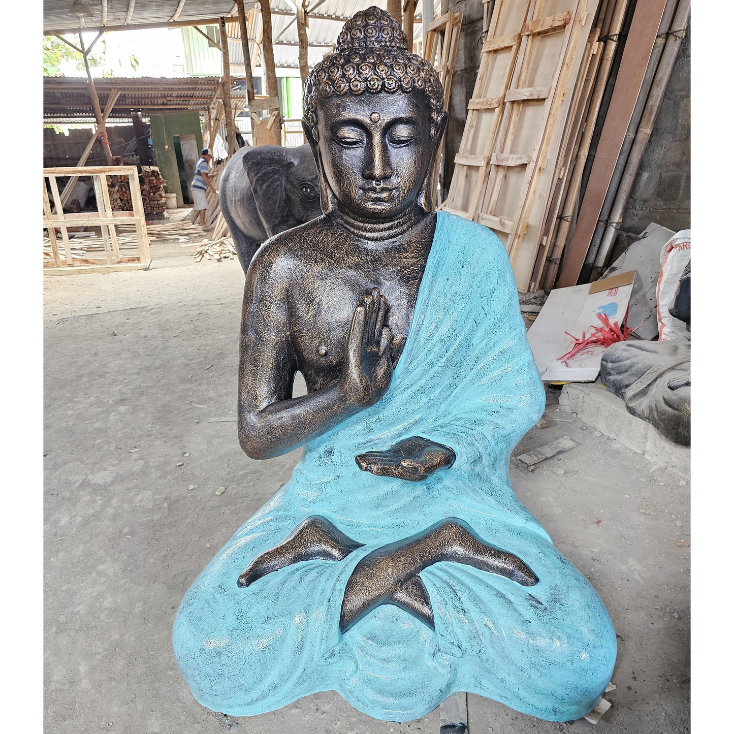 Statue de Bouddha en Méditation - Finition Antique Turquoise – 1,50 m de Sérénité et de Majesté !