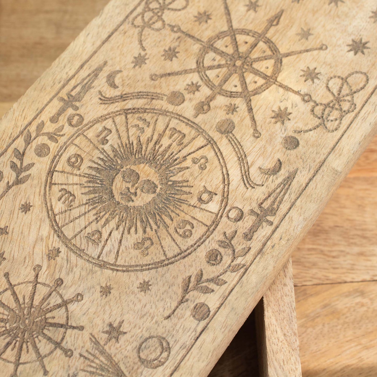 Boîte à tarot à quatre sections pour tirage et rangement structuré - Fait en bois de manguier - 25 x 15 x 5 cm