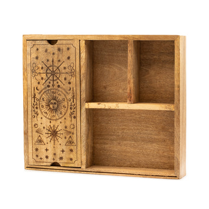 Boîte à tarot à quatre sections pour tirage et rangement structuré - Fait en bois de manguier - 25 x 15 x 5 cm