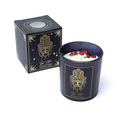 Bougies 'd'intentions' aux huiles essentielles et avec pierres précieuses, de chez 'Song of India'. 20 ou 80H de combustion ! Lorsque la bougie brûle, les pierres précieuses coulent avec la cire, une fois terminée, vous conserver les pierres !