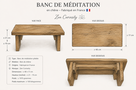Banc de méditation ou pour décoration, fait en chêne - 50 x 23 x 20 cm