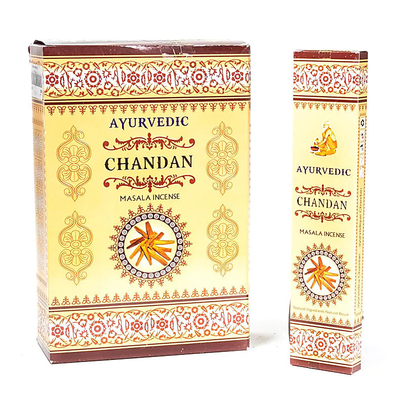 Encens ayurvédique 'Masala Incense', 12 parfums au choix, 100% naturel et roulé à la main. Boîte de 12x15 bâtons. Combustion ±60 min !