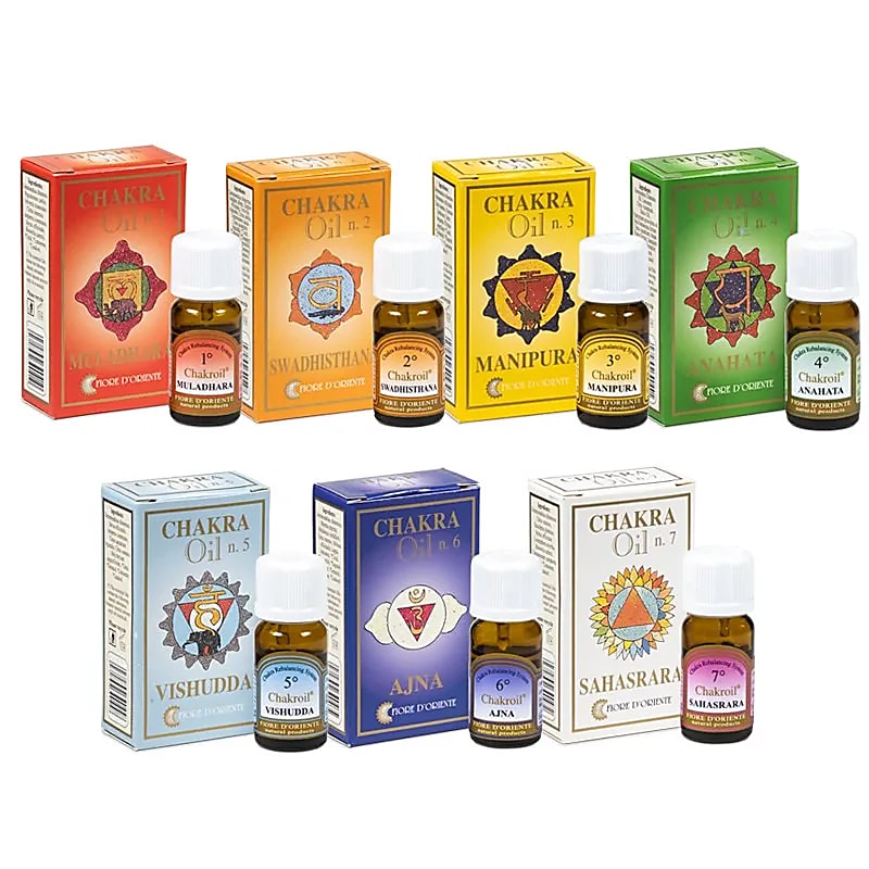 Ensemble de 7 huiles essentielles 100% naturelles suivant les 7 chakras - En set ou à l'unité - Préparé suivant les anciens principes de la médecine holistique