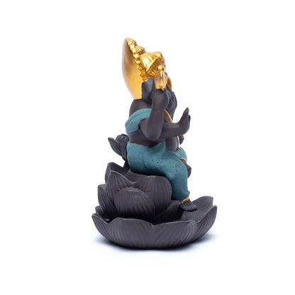 Brûleur d'encens à refoulement avec 'Ganesh', en céramique de 9x8x12 cm - ± 290 gr. Pour brûler l'encens à refoulement ou cônes normal !