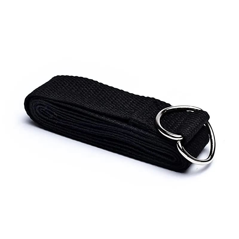 Sélection de ceinture de maintien de yoga fabriqué en coton biologique robuste avec une fermeture à anneau en D qui rend la ceinture facile à ajuster. Taille 184x4 centimètres - Poids 85 grammes