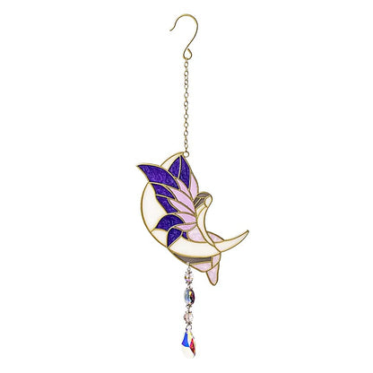 Suspension décorative pour fenêtre avec 'une fée sur la lune', couleur violette, 38 x 10 cm - 60 gr. / Superbes effets quand la lumière traverse le verre !