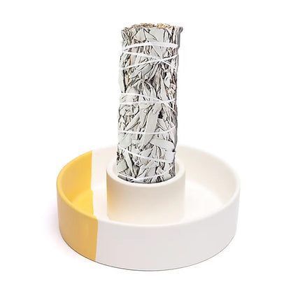 Brûleur à smudge en céramique blanc/ocre - Ø 12,5 cm x 3,5 - ± 318 gr. !