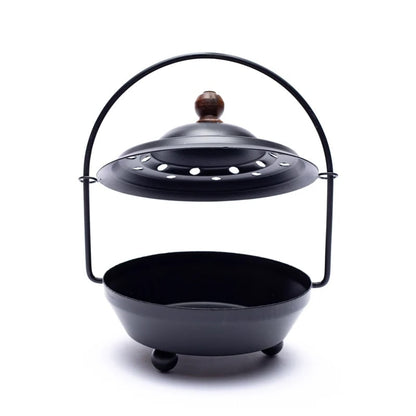 Porte-encens/ encensoir en métal avec couvercle et avec poignée pivotante de 13 cm - 434 gr. Pour brûler et ventiler tous les encens, parfait ! Fait en Inde !