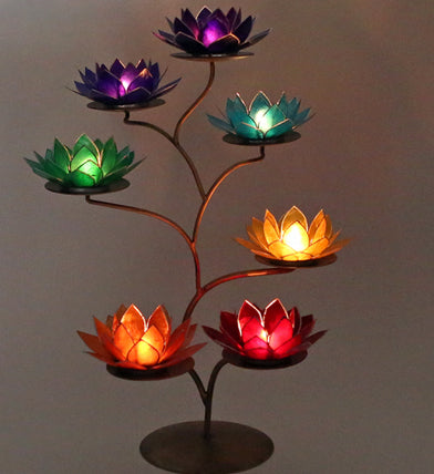 Supports en métal (32x42 cm) – Finitions vert ou or – Option 7 bougeoirs chakras, ensemble raffiné et complet !