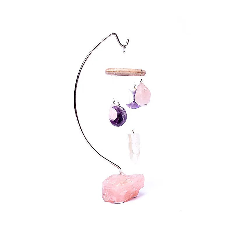 Mobile astucieusement conçu sur une base de quartz rose, avec des pierres semi-précieuses triangle d'or. - 25 x 12 cm - 295 gr