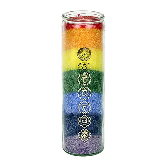 Bougies des 7 chakras, durée de 100 Heures, à la stéarine et aux huiles essentielles de Cèdre et chèvrefeuille - 21 cm x 6,5 cm - 770 grammes !