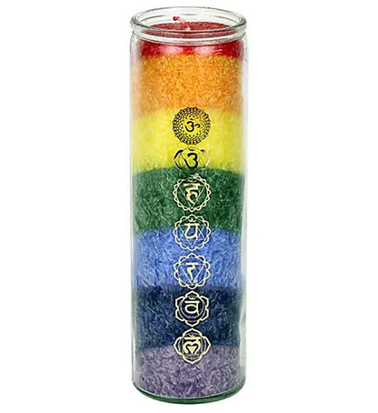 Bougies des 7 chakras, durée de 100 Heures, à la stéarine et aux huiles essentielles de Cèdre et chèvrefeuille - 21 cm x 6,5 cm - 770 grammes !